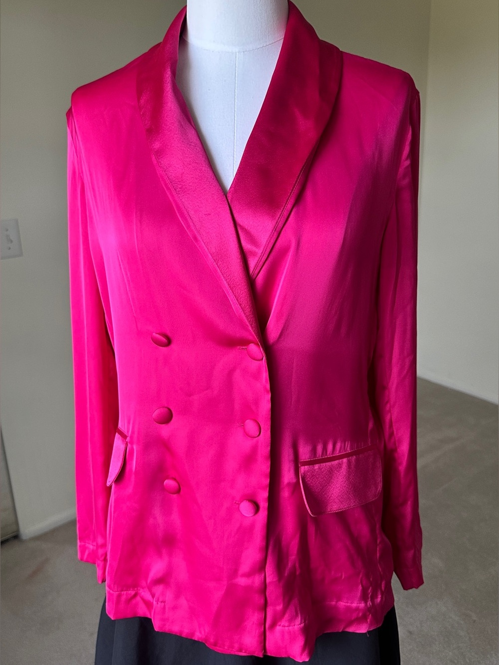 Victoria's Secret Hot Pink Satin Double-Breasted Blazer